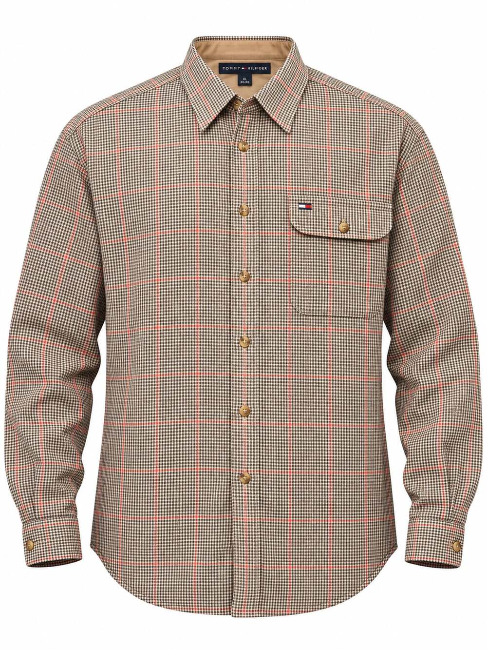 Tommy Hilfiger Mens XL Houndstooth Red Plaid Soft Cotton Shirt